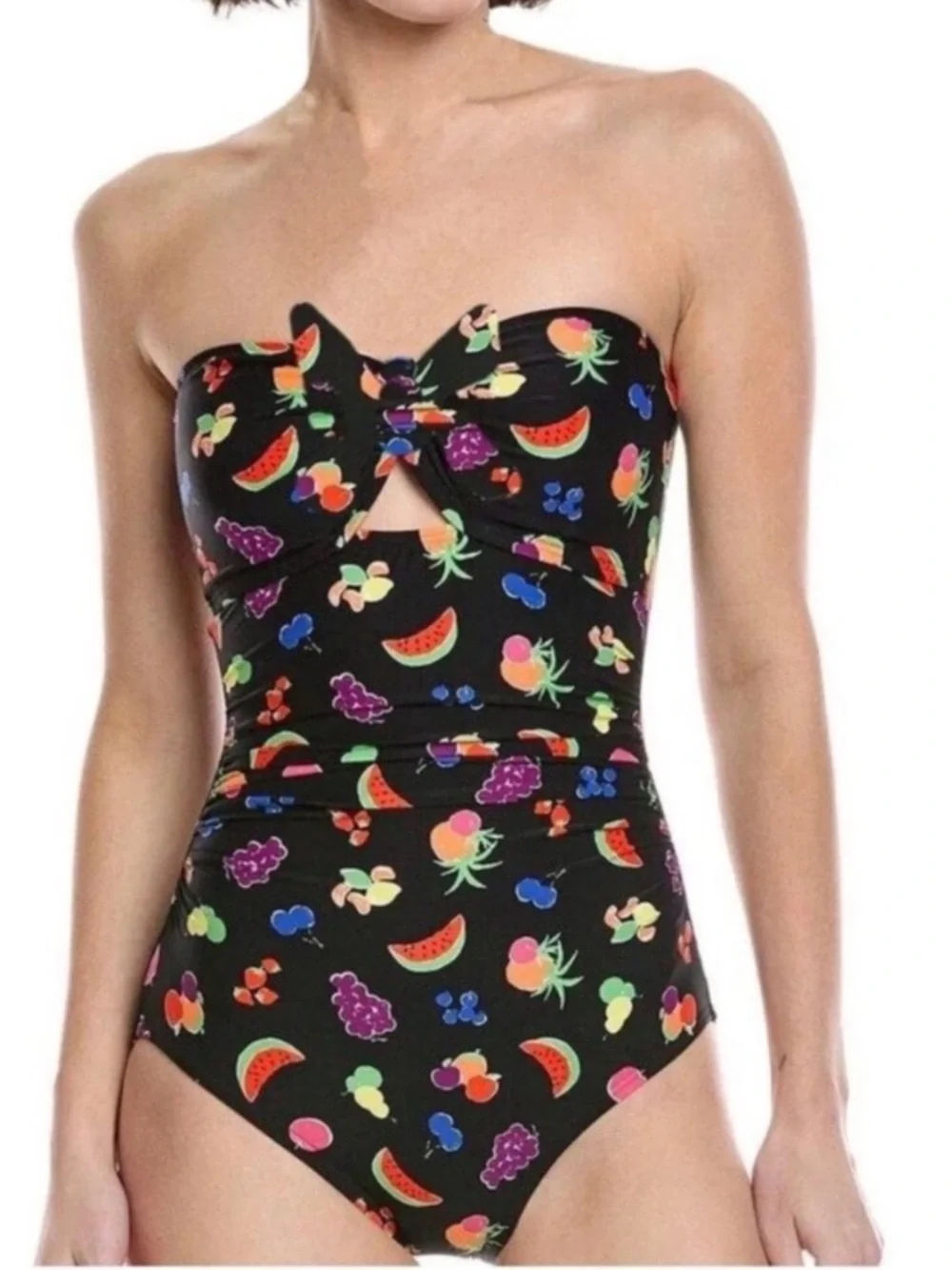 Kate Spade Black One Piece Swimsuit Colorful Fruit Print Bathing Suit NEW